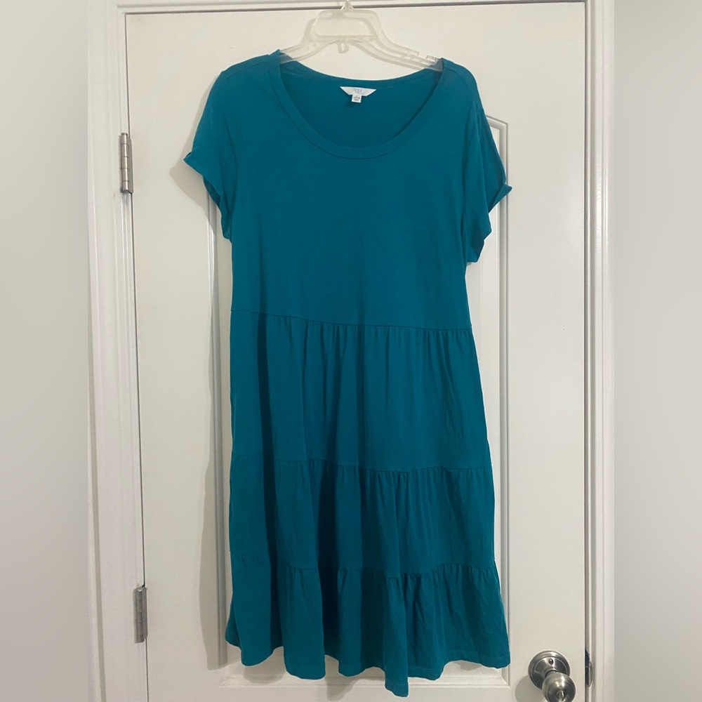 Time and Tru Teal Ruffled Tiered Midi Sundress